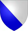 Scindé par la diagonale descendante : bleu en-dessous, blanc au-dessus.