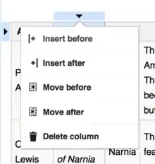 Screenshot showing a dropdown menu with options for editing the table structure