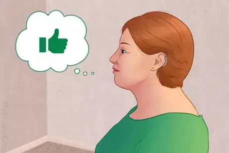 صورة عنوانها Woman with Hearing Aid Thinking Positively.png