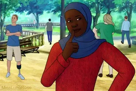 Gambar berjudul Cute Muslim Girl Thinking.png