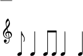 { \override Score.TimeSignature #'stencil = ##f \time 3/4 \new RhythmicStaff \partial 8 \stopStaff c8 | c4 c8 c c4 c | }